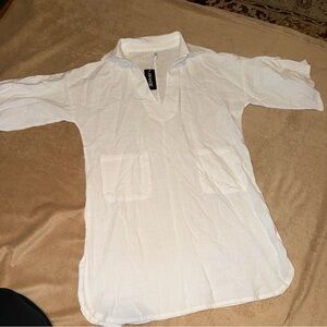 White Linen Coverup Tunic Shirt